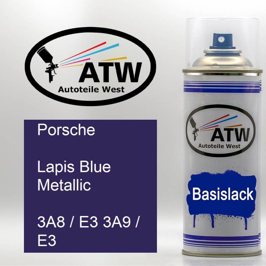 Porsche, Lapis Blue Metallic, 3A8 / E3 3A9 / E3: 400ml Sprühdose, von ATW Autoteile West.